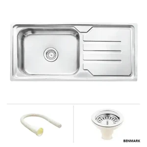 Square Single Bowl Kitchen Sink with Drainboard Stainless Steel
